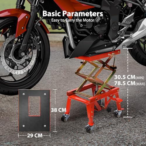 VIVOHOME Motorcycle Lift Jack Stand 160kg Heavy Duty Hydraulic Operated ATV Dirt Bike Scissor Stand with 4 Wheels