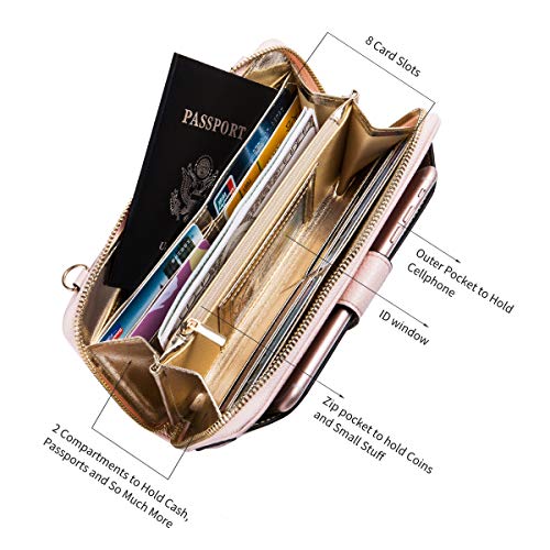 Heaye Wristlet Wallet Phone Bags for Women with Card Slots (Pink)