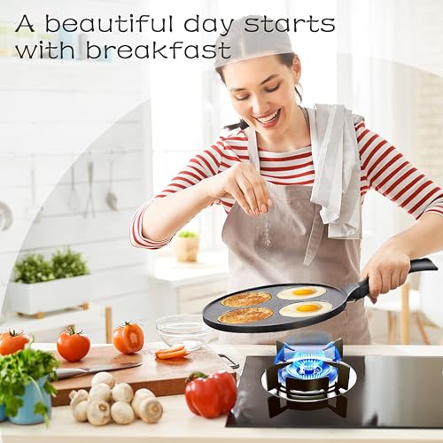 Pancake Pan with 4 Cups, 10.5 Inch Nonstick Mini Pancake Maker Griddle, PFOA-Free Coating for Easy Cooking and Cleaning, Black