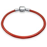 Bling Jewelry Simple Genuine Black Leather Bracelet For Women For Starter Charm Fits European Beads Sterling Silver 6.5 Inches