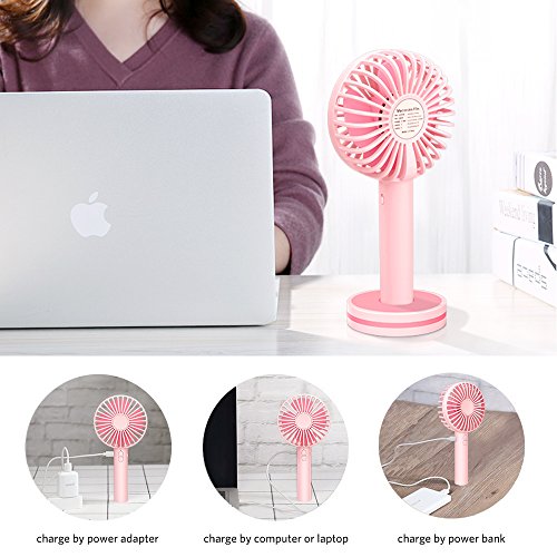 Betheaces Portable Mini Handheld Fan, Small USB Battery Operated Fan with Mirror Base, 3 Speed Electric Table Desk Personal Fans for Women Outdoor Indoor Camping Travel Home Office Cooling (Pink)