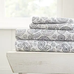 Linen Market 3 Piece Sheet Set Patterned, Twin, Coarse Paisley Navy