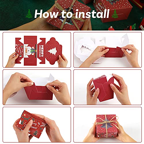 VGOODALL 14PCS Christmas Bakery Boxes with Window, Single Cupcake Carrier with Window Insert and Handle Pastry Containers Muffins Cupcake Carriers for Bakery Wrapping Party Favor Packing