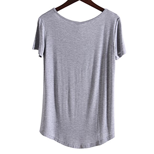 LUFENG Women's Casual V Neck T-shirt Short Sleeve High Low Tunic Loose Blouse Tops with Pocket