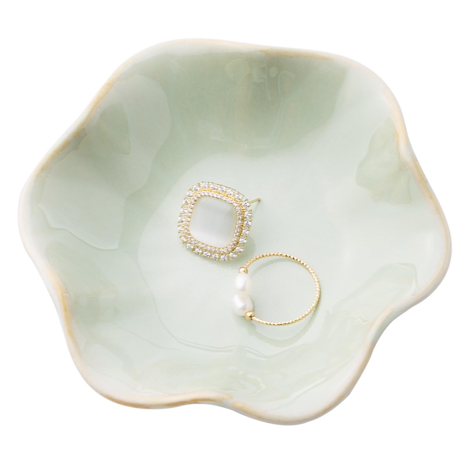 CavspkArt Ceramic Jewelry Dish, Decorative trinket Tray, Small Ring dish, Trinket Key tray, Jewelry Plate, Key Bowl, Ceramic trinket dish Gift for Women and Girls (White)