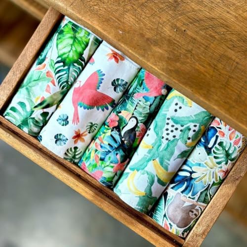 Kit 5 Panos de Prato com Saquinho Presenteável 100% Algodão - Ceci Petit Home - Cores da Amazônia