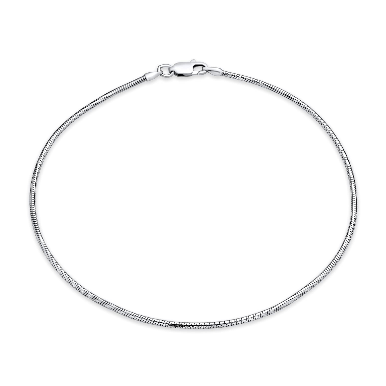 Bling Jewelry Unisex Simple Plain Snake Chain Anklet Strong Ankle Bracelet For Women Teen .925 Sterling Silver Made In Italy 9 or 10 Inch 1.5MM Plus Size Bracelets For Men