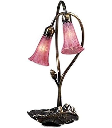 ユダライトランプ イエローとグリーンの小花　ミハエルネグリン 点灯します。 Meyda Tiffany 12939 Pond Lily 2 Light Accent Lamp, 16