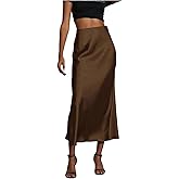 SweatyRocks Women's Satin Midi Skirts Flare High Waisted Business Casual Work Skirt