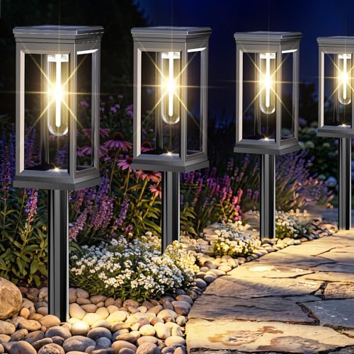 Solar Lights Outdoor 8 Pack, Bright Solar Pathway Lights Outdoor Waterproof for Outside, Auto On/Off Solar Garden Lights Landscape Decorative for Yard Patio Walkway Driveway Lighting, WarmWhite