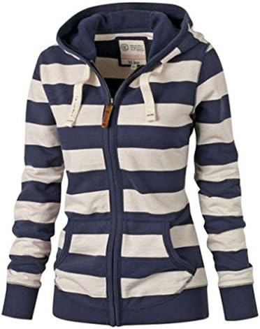 Women Striped Zipper Hoodie Sweatshirt Jumper Coat Tops Casual Long Sleeve Hoodie Pullover Winter Overcoat Plus Size XXXL WDC408