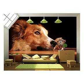 Dog and Mouse are Friends at Home - Removable Wall Mural | Self-Adhesive Large Wallpaper - 66x96 inches