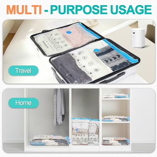 ZOESTORAGE Vacuum Bags for Clothes, Pack of 12 (4 x 40 x 60 cm, 4 x 50 x 70 cm, 4 x 60 x 80 cm) with Rechargeable Pump Made of PA + PE Material, for Storage, Travel, Luggage and Blankets