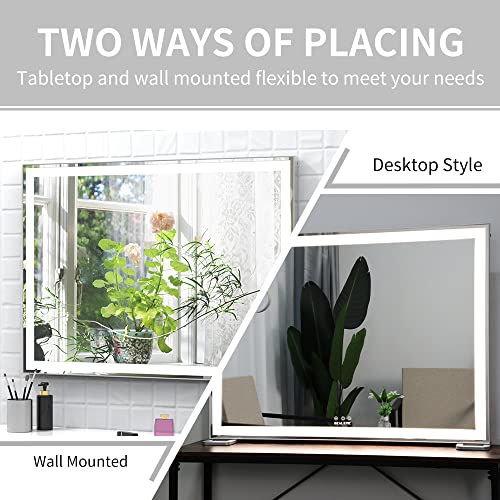 BEAUTME Makeup Mirror with Lighting, Large Hollywood Mirror with Light Cosmetic with Magnifier 10x Wall/Table Mirror (91.5x67cm)