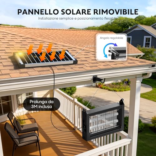 Dnenellr Outdoor Solar Anti-Mosquito Lamp, 4500 V Electric Mosquito Killer, IPX5 Waterproof, USB-C Rechargeable, 4000 mAh Battery, Cordless with Stake for Garden, Lawn, Terrace, Camping