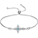PEIMKO 925 Sterling Silver Cross Turquoise Exquisite Bracelet Boho Style Bracelet Jewelry Gifts for Women Mother