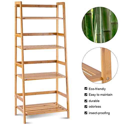image for COSTWAY 4 Tier Bamboo Ladder Shelf Multifunctional Plant Flower Displa