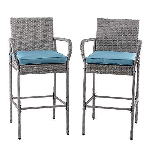 Sundale Outdoor Bar Stools Set of 2, 2 Piece Wicker Bar Stools Rattan