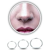 OXYIY 3pk Nose Rings Hoops Silver, Thin Surgical Steel Nose Septum Ring Earring lip Piercing Jewelry, 20g 6mm 8mm 10mm