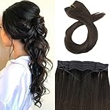Moresoo 80 Grams Darkest Brown Hair Extensions Brown 16 Inch Flip on Extensions Remy Human Hair Color #2 One Piece Human Hair Extensions Double Weft