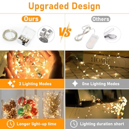 btfarm 12 Pieces/3 Modes LED Fairy Lights Battery Small, 2 m 20 LED Fairy Lights with Battery, Mini Fairy Lights Battery Operated for Party, Christmas, DIY, Wedding, Indoor Decoration (Warm White)
