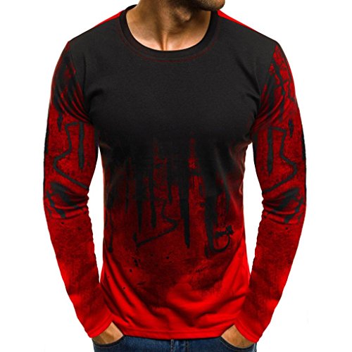 iOPQO T-Shirts for Men, Sweater Gradient Long Sleeve Muscle Solid Blouse Shirt