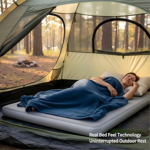 Freein Double Camping Sleeping Pad, 4" Thick Inflatable Mattress with Drop-Stitch Technology, Portable 2-Person Sleeping Mat (11 lbs) with Hand Pump for SUV, Tent, Truck, Backyard & Beach - 76" x 51"