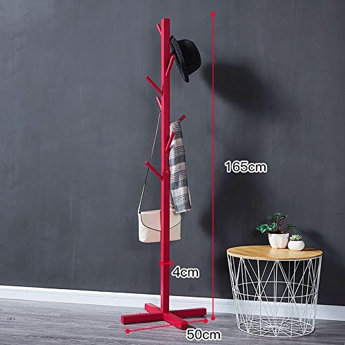 Simple Floor Standing Coat Rack Tree Solid Wood Wooden With 8 Hooks 165cm Home Bedroom Storage ( Color : Red )