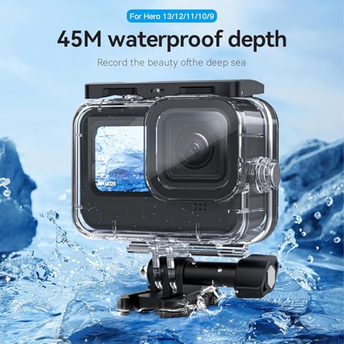TELESIN 60M Waterproof Case for GoPro Hero 13 Hero 12 Hero 11 Hero 10 Hero 9 Black, 60M/196FT Waterproof Underwater Protective Case Includes Tripod Mounts and Fixing Screw for GoPro
