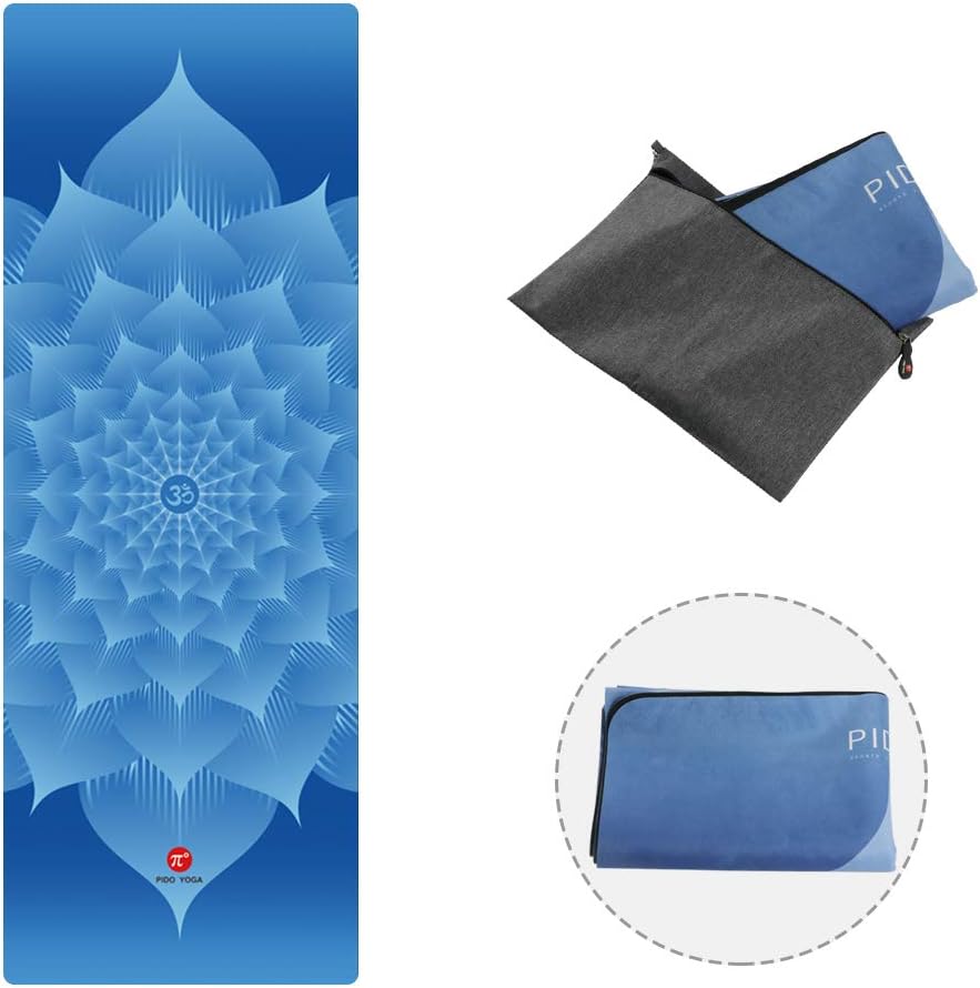 PIDO Printed Travel Yoga Mat Updated Version Eco Suede Rubber Light Weight Traveling Yoga Mat Non Slip For Yoga Studio Hot Yoga and Travel,Coming with Carrying Bag