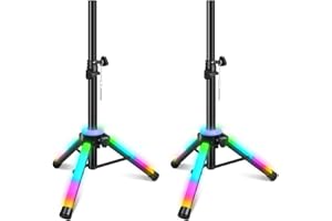 GZGDLJQ Speaker Stands Pair LED Multi Colors, Adjustable 25-39 Inch DJ Speaker Stand Tripod Universal 35mm, Small PA Speaker Stands Constructed with Lightweight Durable Steel,Safety PIN Screw Locks