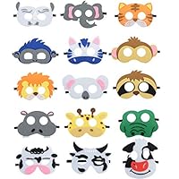 WDDH 15 Pack Jungle Animal Felt Masks Theme Kids Costumes Dress-Up Party Supplies