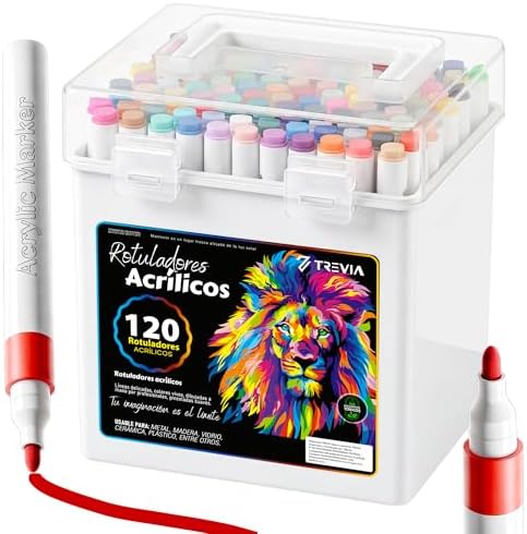 ® Marcadores acrílicos PACK 120 | Marcadores de letras | Ofícios | Marcadores acrílicos | 120 Cores | Marcadores Profissionais | Eficiência para a maioria das superfícies | Crianças e Adultos