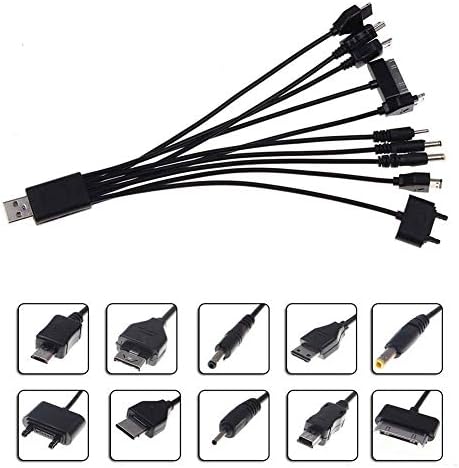 HeavFYj Multi Line Pin Charger 10 in 1 Universal USB Cable Phone Mobiles Adapter Lead - Black