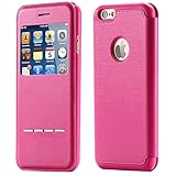 iPhone 6 Plus & iPhone 6s Plus Case, FLOVEME [ Smart Slide Series ] Premium Ultra Thin Flip PU Leather Folio Cover for Apple iPhone 6 Plus and iPhone 6s Plus 5.5 inch - Hot Pink