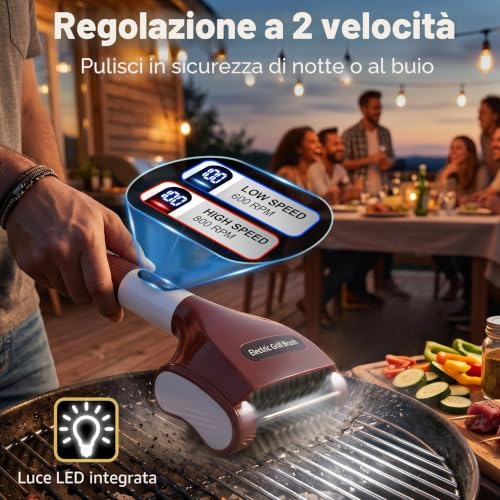 Wireless Electric Barbecue Brush, 2 Speeds Electric Cleaning Brush with LED Screen Replacement Brushes, Stainless Steel, Rechargeable Electric Barbecue Cleaner with Grill Light