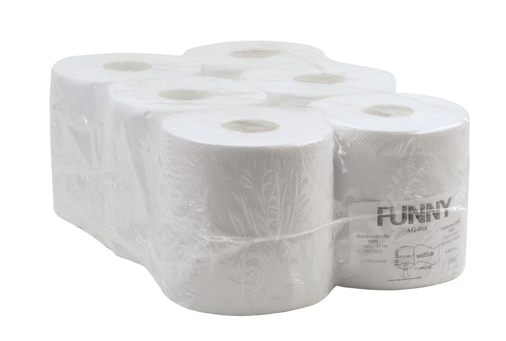 Funny Paper Towel Roll, centrefeed, 19 cm, 1ply, white, 6 rolls