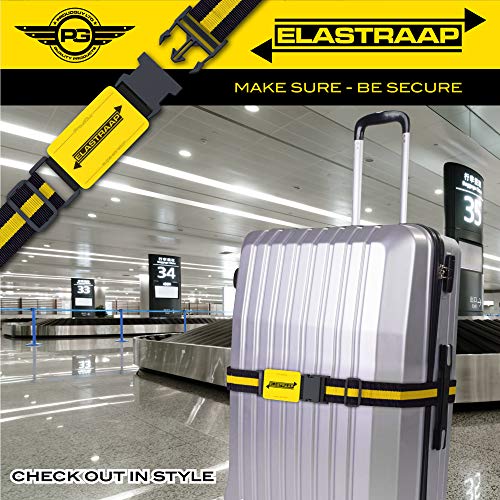 Luggage Straps, Adjustable Non-Slip Baggage Belts- Suitcase Bands For Travel Bag (1 Strap, Yellow Stripe 1pk)