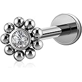 FINE4U Mini Threadless Flat Back Earring Stud for Tragus Conch Helix 18G 6mm 8mm - ASTM F136 Titanium Cartilage Piercing Jewelry