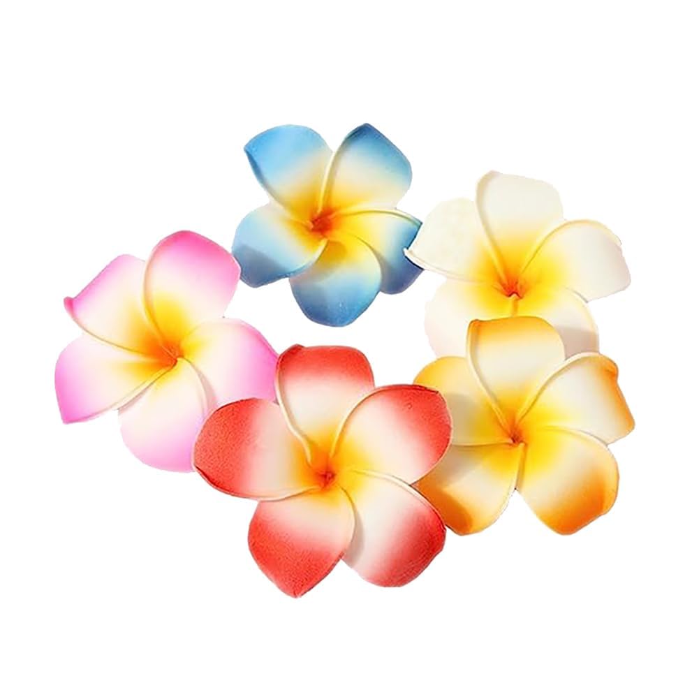 Photo 1 of 10 Pcs Multicolor Hawaii Plumeria Flower Clips Hawaiian Hair Barrettes Beach Party Hair Clips Artificial Tropical Flower Hairpins for Wedding 7cm