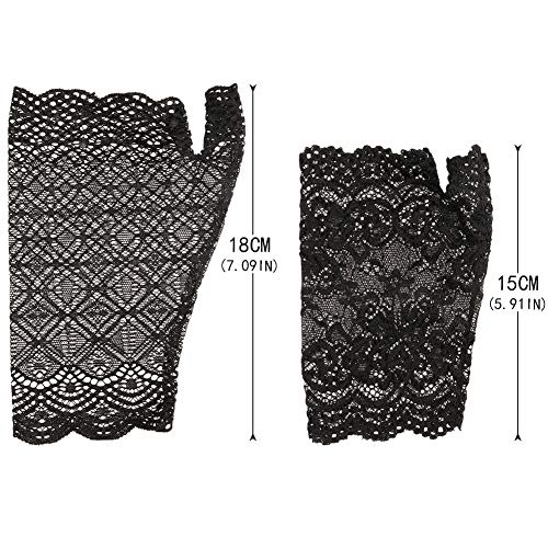 BKpearl 4 Pairs Fingerless Lace Gloves, Short Floral Gloves Ladies Lace Gloves for Women