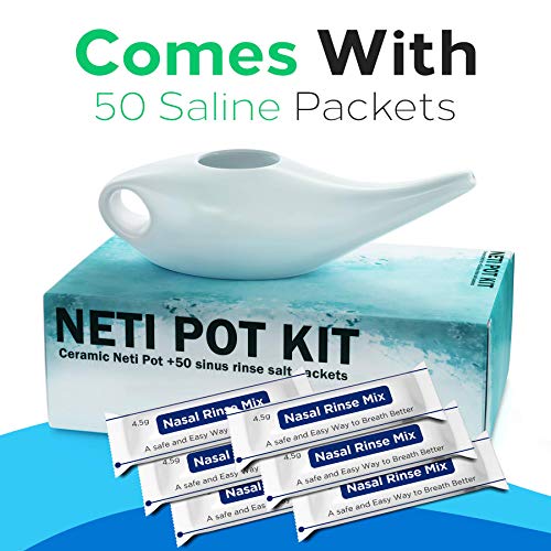 Neti Pot w/ 50 Saline Nasal Rinse Packets (3 Months of Nasal Rinse Neti