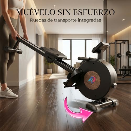 RESTSUKO Remadora Magnética Resistencia Ajustable 8 Niveles - Máquina de Remo con Asiento Ergonómico Ultrasuave, Soporte Tablet y Móvil, Riel Aluminio, Monitor LCD, Entrenamiento Cuerpo Completo