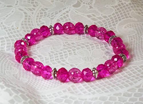 Cynthia Lynn "OCTOBER'S CHILD" Ladies' Pink Tourmaline &amp; Glass Crystal October Birthstone and Clear Quartz Crystal Silver Stretch Bracelet