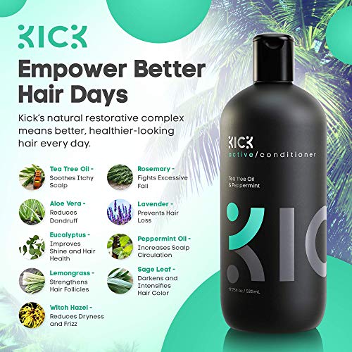Kick Mens Conditioner - Tea Tree and Peppermint for Hair Loss - Proven High Performance Pro-Nourishing Mens Natural Anti Dandruff Treatment - 17oz