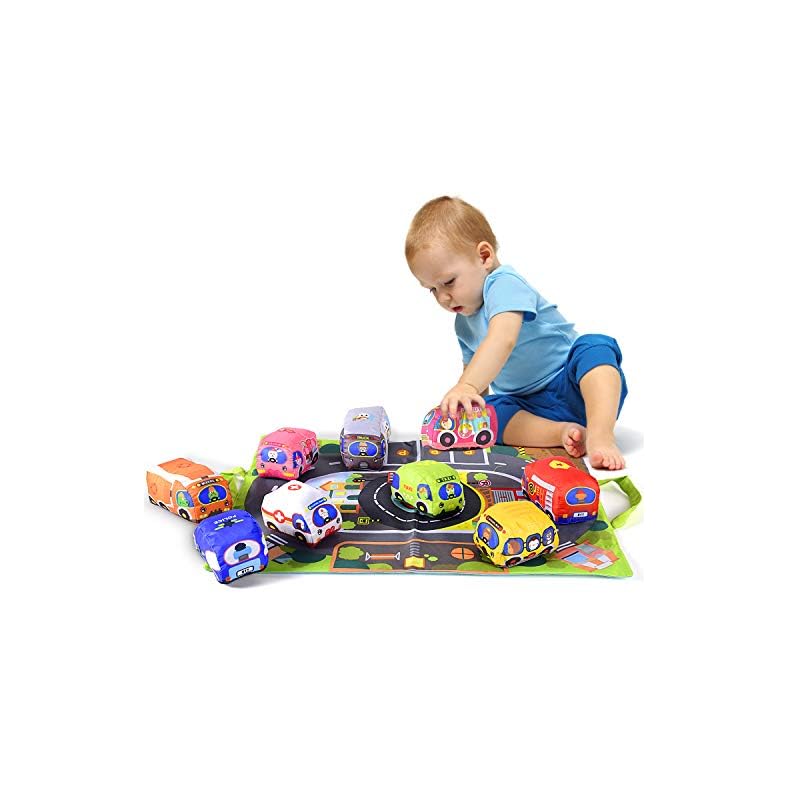 Soft Car Toy Set with Play Mat for 1 Year Old Baby,Toddlers,Boys and Girls ( 9 Vehicle and a Play mat/Storage Bag…
