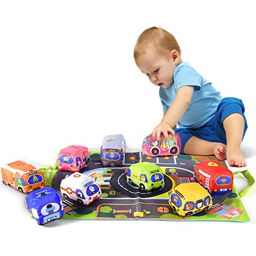 Soft Car Toy Set with Play Mat for 1 Year Old Baby,Toddlers,Boys and Girls ( 9 Vehicle and a Play mat/Storage Bag…