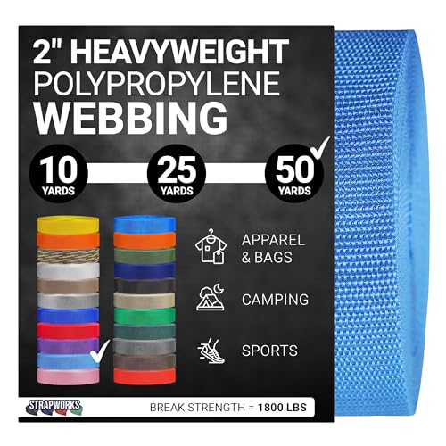 Strapworks Heavyweight Polypropylene Webbing - Heavy Duty Poly Strapping for Outdoor DIY Gear Repair, 2 Inch x 50 Yards - Powder Blue
