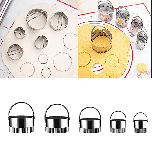 Biscuit Cutters Set, 5 Pcs Cookies Plain Edge Cutter with Handle, 18/8