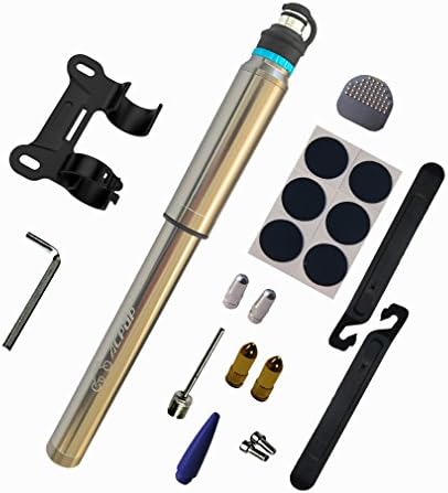 Mini Bike Pump Fits Presta &amp; Schrader (Just Pull Out Hose) with Repair kit! 150 PSI Portable Cycle Frame Pump For Road &amp; Mountain &amp; BMX Bike Tire(8.8inch Grey)